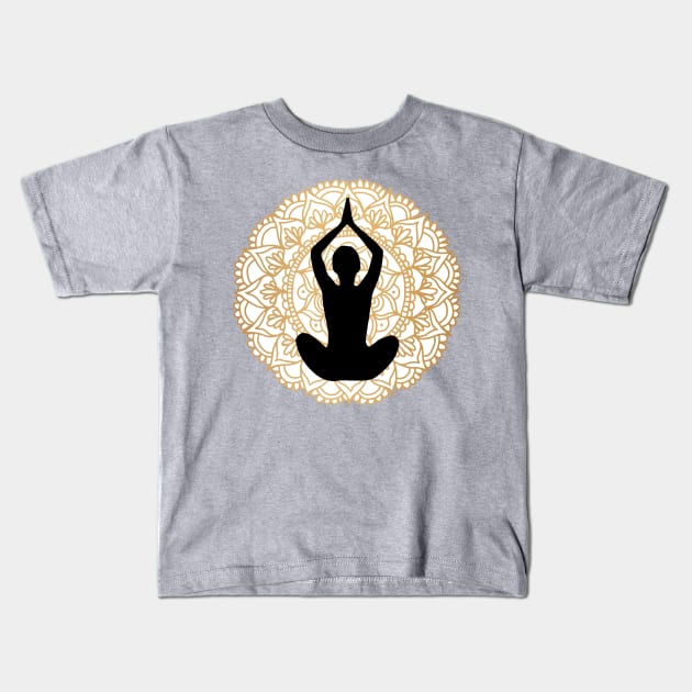 Lotus Pose Yoga Mandala Kids T-Shirt by julieerindesigns